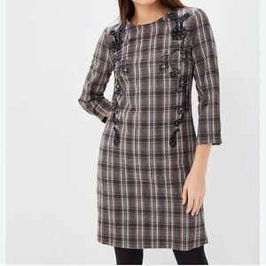 Vtg 90s Benetton Plaid Shift Dress Grunge Academia Wool Blend S COTTAGECORE Y2K